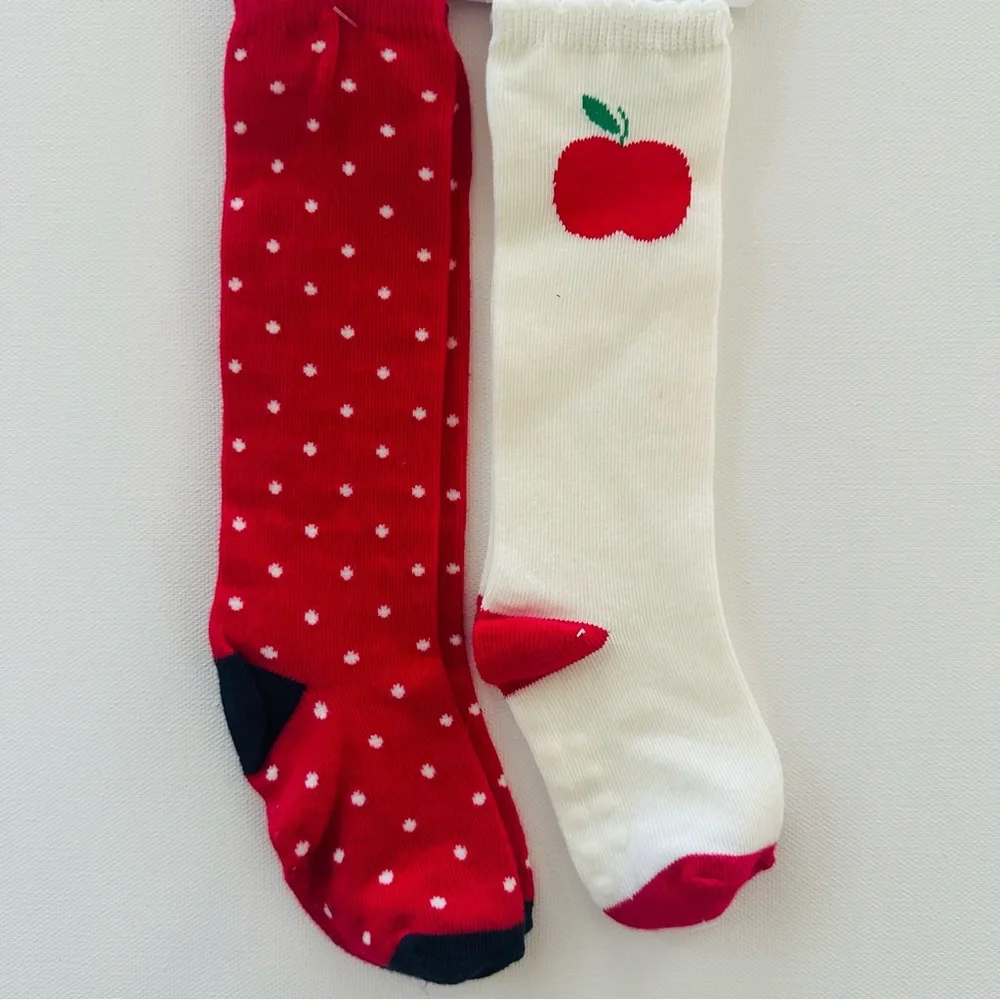 Gymboree 2T-3T Toddler Girl Apple Polka Dot Knee Socks Red White NWT